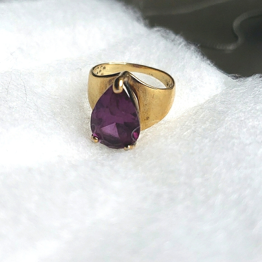 VERMEIL Designer DARK AMETHYST PEAR SHAPED RICH PURPLE 925 GOLD OVERLAY UTC💜